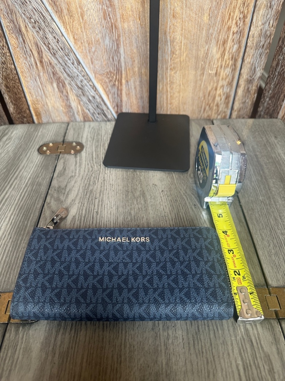 Michael Kors Navy MK Logo Zip Wallet with Silver Hardware - Picture 12 of 12